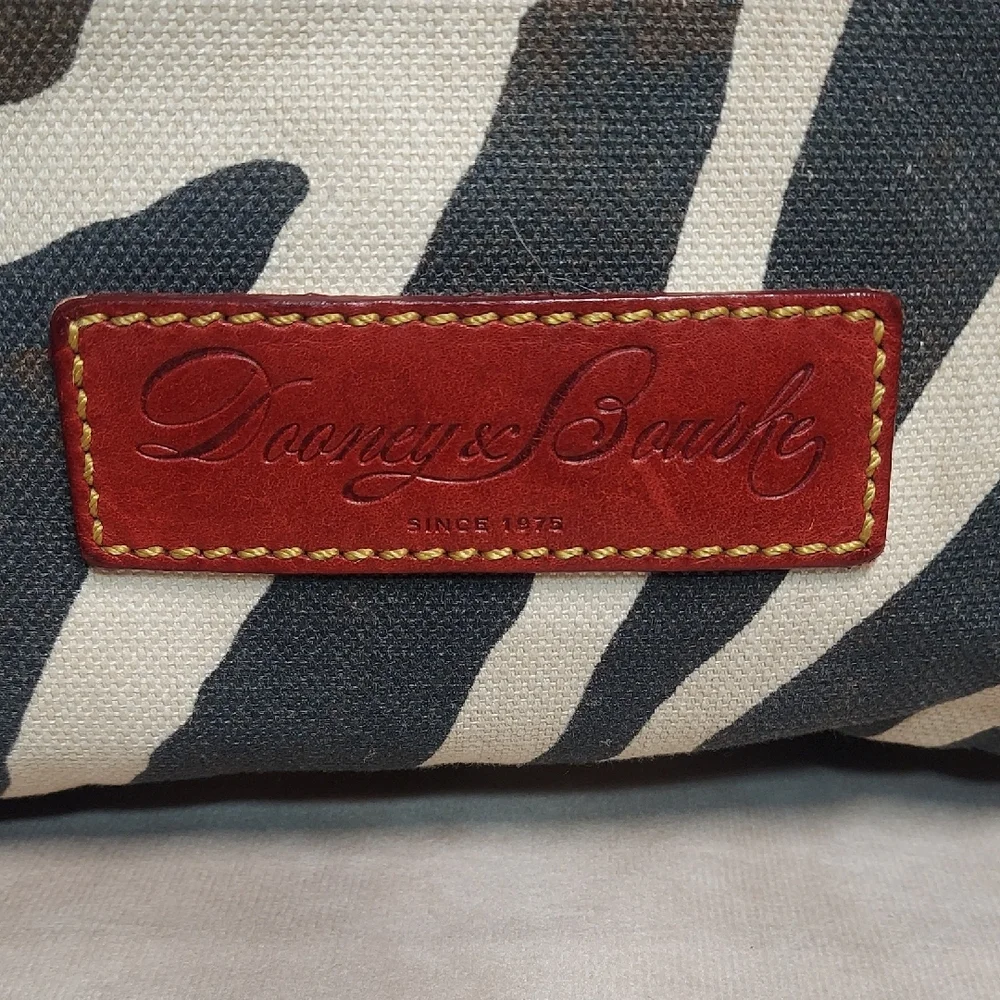 Dooney & Bourke Zebra Canvas Tote Bag Red Leather Trim Safari Large READ DESC